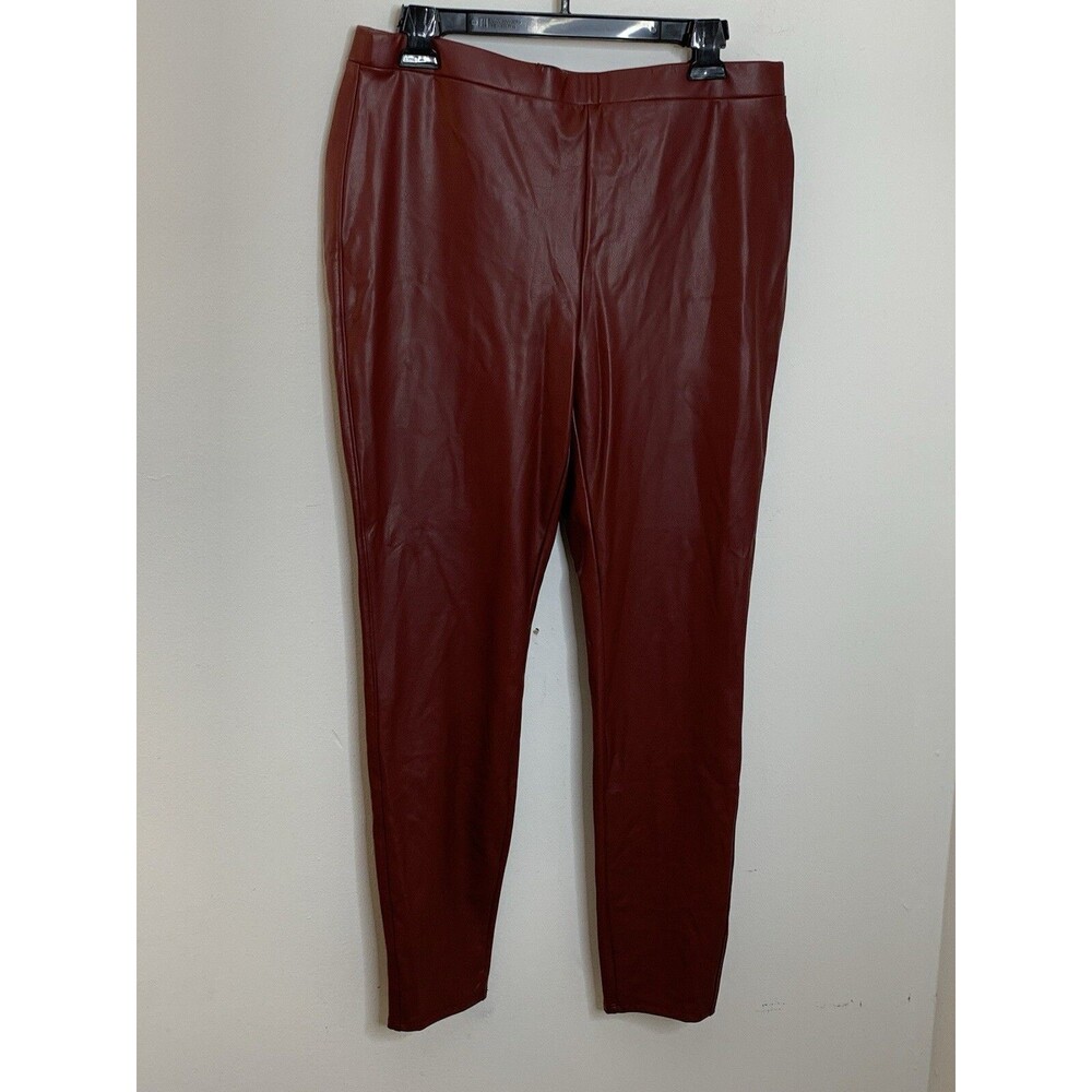 Chico's Faux Leather Brown Wine Pants Womens 1 (USA 8) Straight Leg (12)